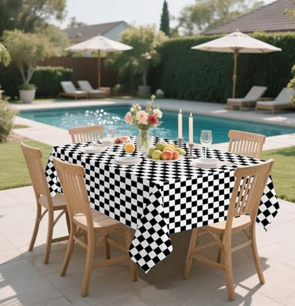 HEIPINIUYE 2 Pack Checkered Tablecloth Disposable 54 x 108 Inch Black and White Checkered Flag Plastic Table Cloth Disposable Rectangle Table Cover for Party Birthday Race Car Tablecloths - color: Checkered Tablecloth, size: 2 Pack
