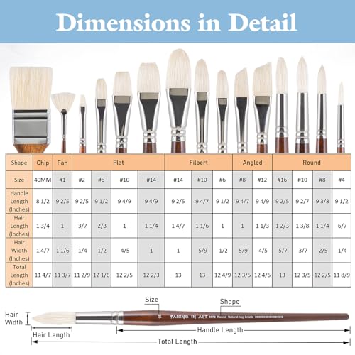 Falling in Art 15 Pcs Professional Oil Paint Brush Set, Natural Hog Bristle - color: Brown