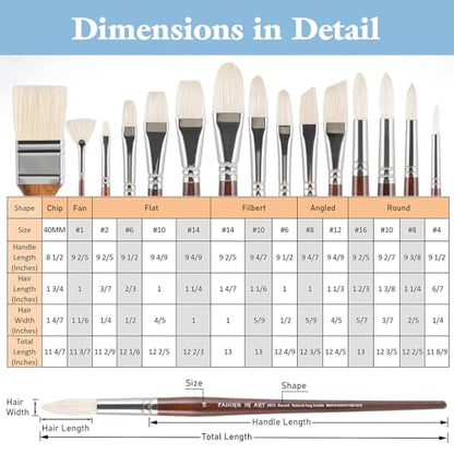 Falling in Art 15 Pcs Professional Oil Paint Brush Set, Natural Hog Bristle - color: Brown