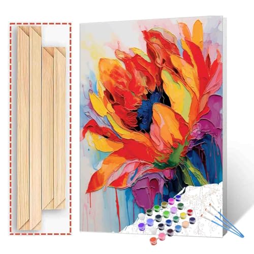 Watercolor DIY Paint by Numbers for Adults Beginner yellow Flowers Number Painting Anti Stress Digital oil painting,Plant Paint by Numbers for chidren,DIY Floral Vintage Oil Painting Kits ,(diy frame) - color: Plant-08, size: 16''x20''(DIY Frame)