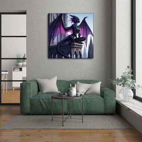 WPYTNM 5D Dragon Diamond Painting Kit,DIY Handmade Castle Pterodactyl Theme, Round Full Drill, Canvas Material, 14x14 Inches, Adult, Art Deco Style - color: Castle Pterodactyl