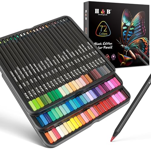 H & B 72-Color Oil-Based Colored Pencils Set with Tin Case – Triangular Grip, Vibrant Soft Core, Black Paper Swatch Sheet & Mandala Stencils for Adults, Beginners & Artists - style: 72Count (Pack of 1)