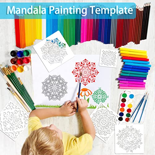 SUNFEEL Mandala Painting Craft Stencils Reusable Templates 6 x 6 in and 3.5 x 3.5 in, For Wood and Canvas, DIY Crafts and Furniture - style: B-Mandala