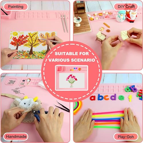Silicone Painting Mat 20"x16", Art Craft Mat with Cup, Pink - color: Pink