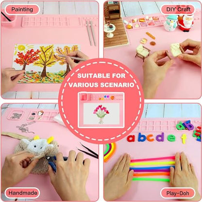 Silicone Painting Mat 20"x16", Art Craft Mat with Cup, Pink - color: Pink