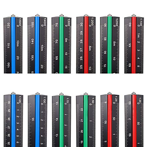 OwnMy 3 Pack 30CM Solid Aluminum Triangular Architect Scale Ruler Set | 3-Colors-Groove Architectural and Engineer Scale Metal Rulers, Clear Scale Metal Drafting Rulers for Civil Engineer Blueprint - style: Metric Scale