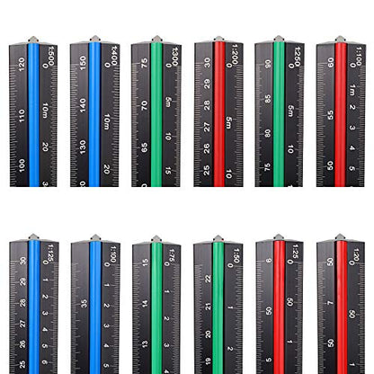 OwnMy 3 Pack 30CM Solid Aluminum Triangular Architect Scale Ruler Set | 3-Colors-Groove Architectural and Engineer Scale Metal Rulers, Clear Scale Metal Drafting Rulers for Civil Engineer Blueprint - style: Metric Scale
