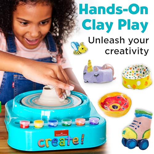 Faber-Castell Pottery Studio: Create Your Own Pottery Designs with Kid-Friendly Pottery Wheel, Air-Dry Clay, Paints, Sculpting Tools & Step-by-Step Instructions for Kids (Ages 8+) - size: Starter Pottery Wheel