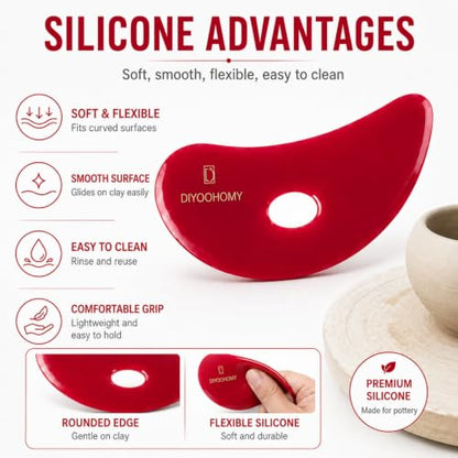 Diyoohomy 6pcs Soft Silicone Pottery Ribs for Ceramic, Mud and Clay Tools | Red Flexible Rubber Rib Trimming, Shaping, Smoothing Tools Kit And Supplies, Mudtools Wheel Throwing, Handbuilding, Sculpting - color: red-6