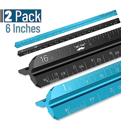 Mr. Pen- Small Architectural Scale Ruler, Aluminium, 6 Inch, 2 Pack | Black and Blue, Pocket Size Ruler, Triangle Ruler, Metal Ruler Set, Architect Scale Ruler for Blueprints - color: C. Black & Blue