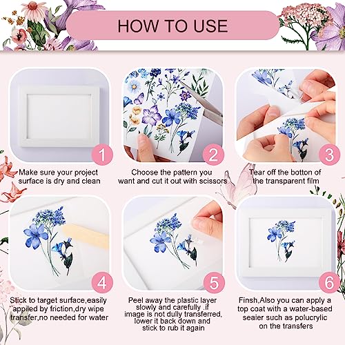 BBTO 12 Sheets Rub on Transfers for Crafts Wood Furniture DIY, 5.5" x 5.7" - style: Fresh Flowers