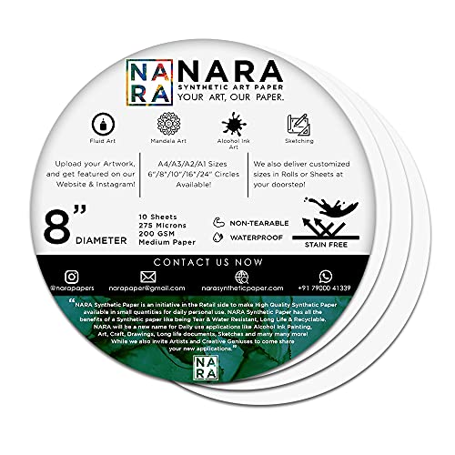 NARA Alcohol Ink Paper | White | 8" Circle | 275 Microns/200 GSM | 10 Sheets | Medium | Stain-Free - color: White_Circle_Paper Sheets_13