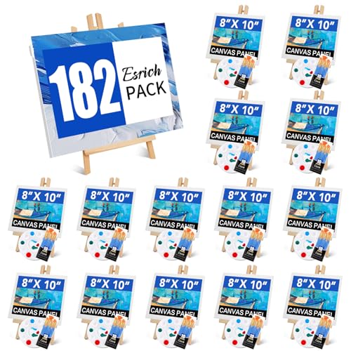ESRICH 182PCS Acrylic Paint Set with 11.8 in Wooden Easels | 8 x 10 in Canvas Boards, Paint Brushes Canvas Panel Painting Kit for Acrylic Oil Watercolor Beginners - style: 182PCS