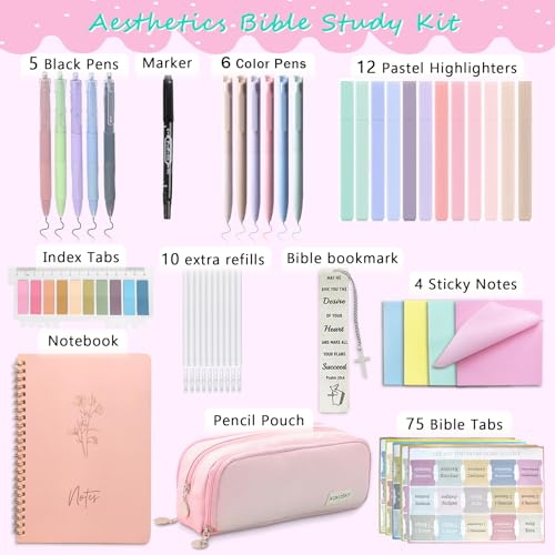 SHINYHARBOR 47PCs Bible Journaling Kit for Women Teen Girl - color: Pink