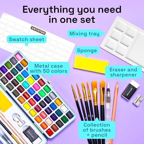 ARTISTRO Deluxe Watercolor Paint Set with Palette & Brush Pens - 100 Colors - style: 100 Colors Portable Travel