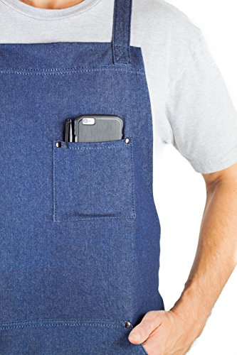 Hudson Durable Goods - Professional Grade Chef Apron for Kitchen, BBQ & Grill - color: Blue Denim