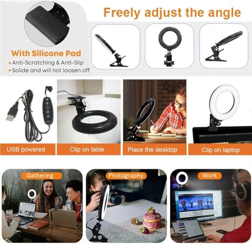 Selfila Ring Light 5 Inch USB Portable, 3200K-6500K Dimmable LED Clip on for Laptop Computer Monitor Phone, Content Creator Makeup Conference Selfie Video (White) - color: White