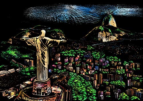 4-Sheet Rainbow Scratch Art with Tools for Adults & Teens, A4 Landmarks - color: Scenic Spots