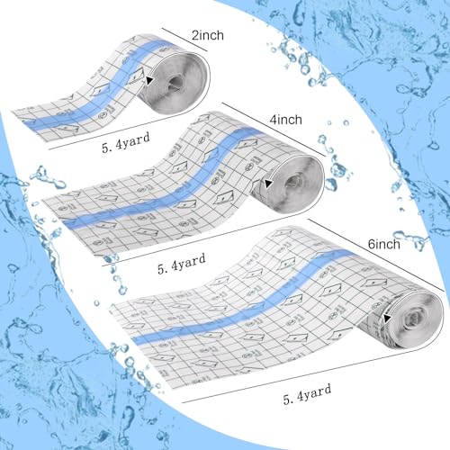 3 Rolls Transparent Waterproof Bandages Film Dressing Clear Adhesive Dressing Tape, Post Surgical Shower Shield for Tattoos Swimming 3 Sizes (2 Inch, 4 Inch, 6 Inch Wide) - size: 3 PCS (2 Inch, 4 Inch, 6 Inch Wide)