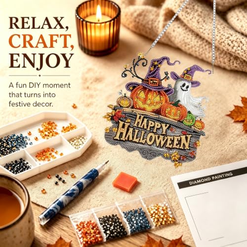 Halloween Hanging Diamond Art Kits for Adult Diamond Painting Kit Pendant | DIY Diamonds Painting Art Kit, Acrylic Diamonds Painting Suncatcher Board Kit Ornament, Special Crystal Diamond Hanging - color: DP04617
