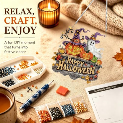 Halloween Hanging Diamond Art Kits for Adult Diamond Painting Kit Pendant | DIY Diamonds Painting Art Kit, Acrylic Diamonds Painting Suncatcher Board Kit Ornament, Special Crystal Diamond Hanging - color: DP04617