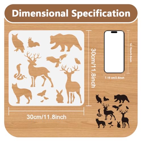 Wild Animals Wall Stencil Bear Owl Deer Fox Rabbit Eagle Snake Butterfly 11.8x11.8 Inch Reusable Stencil for Painting on Wood, Floor, Wall and Fabric, Animal Theme Template for DIY Craft Painting - style: Forest Animal B