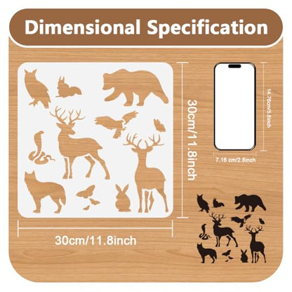 Wild Animals Wall Stencil Bear Owl Deer Fox Rabbit Eagle Snake Butterfly 11.8x11.8 Inch Reusable Stencil for Painting on Wood, Floor, Wall and Fabric, Animal Theme Template for DIY Craft Painting - style: Forest Animal B