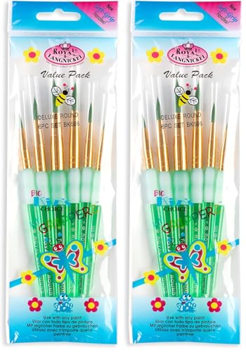 Royal Brush Big Kids Choice Deluxe Round Synthetic Paint Brush Set, Assorted Size, Green, Set of 6 (Pack of 2) - size: Assorted Size (Pack of 2)