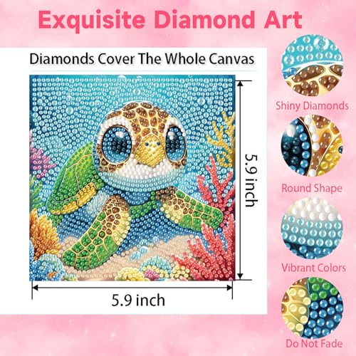 Arttoplus Sea Turtle Diamond Art Painting Kits for Kids with Frame(7x7inch) - color: CC1004-US