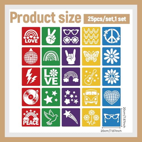 CUTHOLLOW Animals Fruit Plant Stencils, 24PCS 8-Inch Reusable Plastic | 24PCS 8-Inch Animals, Fruit & Plant Shapes, Reusable Washable Plastic, Painting, Crafts, Wall Art & Sidewalk Chalk - style: 25pcs-Vintage Peace Patterns