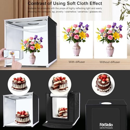 16x16 Inch Photo Studio Light Box Photography with 144 LEDs (CRI>95) & 6 Backdrops, Portable/Dimmable Folding Shooting Tents for Toys/Jewelry/Watches/Cosmetics/Food - size: 16 x16 inch
