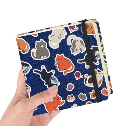 4.8" Pocket Sketch Book,80gsm Hardcover Art Sketchbook for Drawing Journal | Cloth Cover,80gsm Blank Paper,96Sheets,Lay-Flat,Portable Travel Creation Paint Diary Memo Planner,Dry MediaLine Ball Cat - color: Cloth Cover-4.8x4.8in-Line Ball Cat