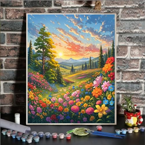 ldazao Landscape Adult Paint By Number Kits, Paint By Numbers Flowers,Flower Paint By Numbers Kit for Adults, DIY Canvas Oil Painting Paint By Number for Gift Home Wall Decor 16x20 Inch - color: SZ0021