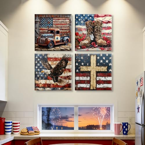 4 Pack Independence Day Paint by Numbers Kit for Adults Beginners Framed - DIY 4 of July Patriotic Adults Paint by Numbers Kits on Canvas, Small Easy Acrylic Oil Painting for Wall Decor (8 x 8 Inch) - color: 4P-BKH2163-BKH2166