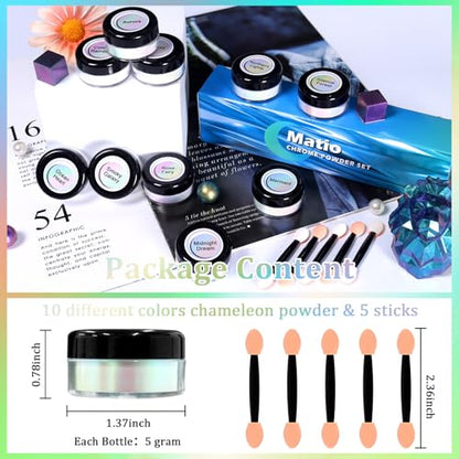 Matio Chameleon Mica Powder 10 * 5g White Chrome Powder Pearlescent Effect | Color Shift Pigment, Mica Powder Set for Epoxy Resin, Soap Candle Dye, Nail Art,Bath Bombs,Painting,Slime Pigment - color: 10 Colors White