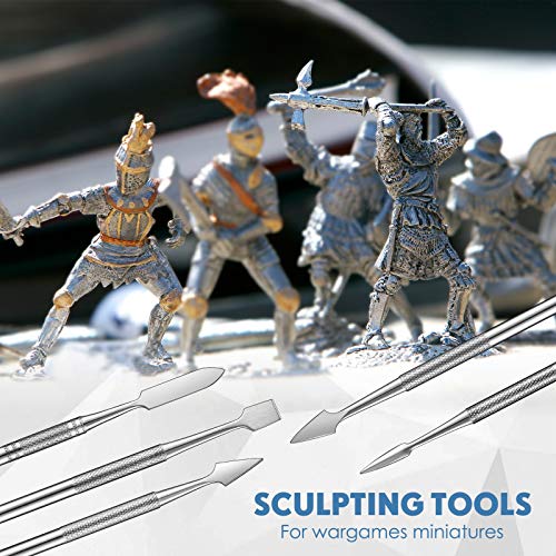 Honoson 5 Pcs Miniature Sculpting Tools, Double-Ended Steel Modeling | 10 Varied Heads for Detailing Plastic Resin Metal Models, work with epoxy clay, Tabletop War Game Mini Sculpting Tools
