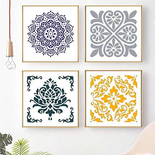 6 Pcs Small Pattern Mandala Stencils Reusable Mandala Dot Painting Templates DIY Floral Spray Paint Stencil Drawing Craft Stencil for Wood Wall Tile Floor Canvas Fabric Furniture Rock Concrete (6x6) - color: Delicate Style