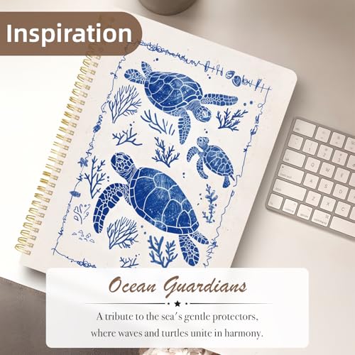 Cute Spiral Notebook journal A4 Aesthetic Pretty Design for Women Girls Kawaii with Pocket, 8.5 x 11 inch, Lined, Turtle - color: Save Turtle, style: Lined