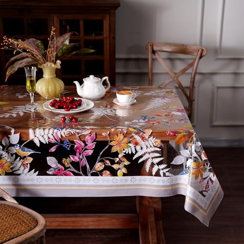 Clear Table Cover Protector Birds Vinyl Table Cloth, 52"x70" | Dining Room, Kitchen Meals, Tabletop Protection, Easy Cleanup, Brunch, Parties, Holiday Gatherings, Everyday Use - color: Birds, size: 52" x 70" (Rectangular)