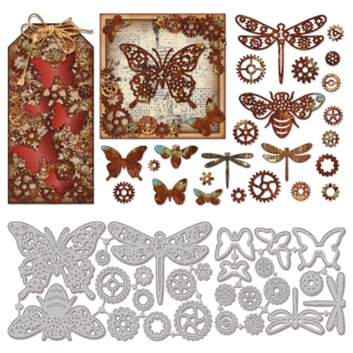 GLOBLELAND Steampunk Gear Insects Cutting Dies for Card Making Butterfly Bee Dragonfly Cut Die for DIY Scrapbooking Journal Embossing Paper Craft Decor - color: Steampunk Gear Insect