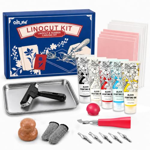 Colorful Linocut Kit for Printmaking, 5-Color Block Printing Ink for Crafts
