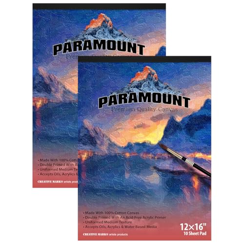Paramount Universal Primed Premium Cotton Canvas Pads - 2 Pack - 12" x 16" - Universal Double Primed Cotton Canvas Pads for Drawing, Painting, Travel, & More - size: 12" x 16"