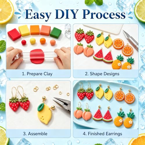 10Pcs Fruit Clay Cutters for Earrings, Summer Polymer Clay Molds | Fresh Fruit Shapes For Creating Summer Earrings, Charms, Pendants, And Handmade Clay Accessories - color: Fruit