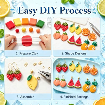 10Pcs Fruit Clay Cutters for Earrings, Summer Polymer Clay Molds | Fresh Fruit Shapes For Creating Summer Earrings, Charms, Pendants, And Handmade Clay Accessories - color: Fruit