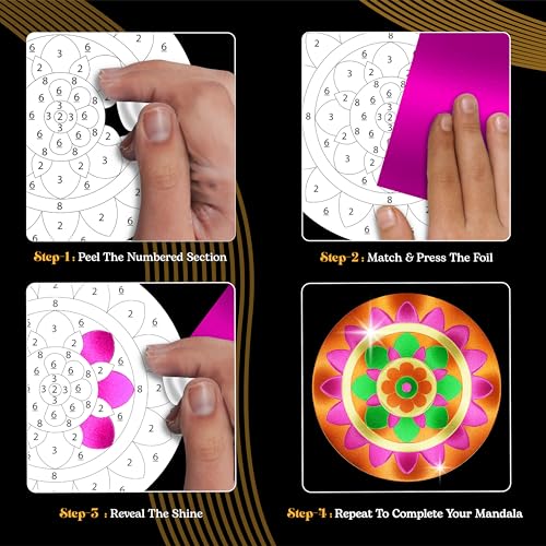Unwynd Foil/Paint by Number Mandala Art & Craft Kit,Fun Adults, Women,Teens | 8 thick coasters, 80 foil sheets, fixative, sticker poke diy hobbies for kids, girls, ages 9-12, ladies, gifts for seniors