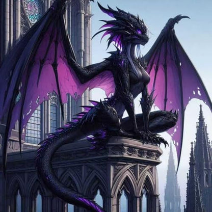 WPYTNM 5D Dragon Diamond Painting Kit,DIY Handmade Castle Pterodactyl Theme, Round Full Drill, Canvas Material, 14x14 Inches, Adult, Art Deco Style - color: Castle Pterodactyl