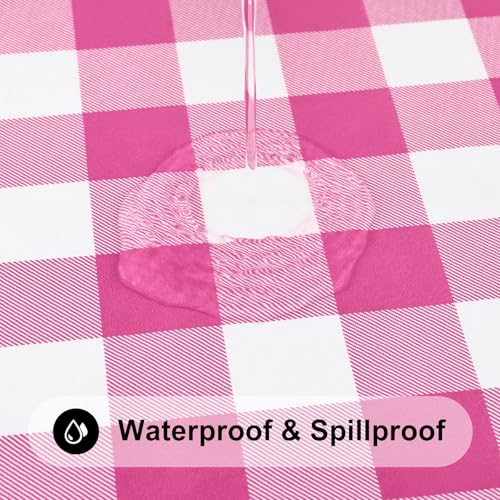 Smiry 4 Foot Picnic Table Cloth, Flannel Backed Fitted Vinyl tablecloths | Waterproof Elastic Rectangle Tablecloth ,Buffalo Plaid Table Covers for Dining, Camping (Hot Pink and White, 24" x 48") - color: Hot Pink and White, size: 48" x 24" (Rectangular)