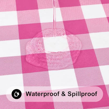 Smiry 4 Foot Picnic Table Cloth, Flannel Backed Fitted Vinyl tablecloths | Waterproof Elastic Rectangle Tablecloth ,Buffalo Plaid Table Covers for Dining, Camping (Hot Pink and White, 24" x 48") - color: Hot Pink and White, size: 48" x 24" (Rectangular)