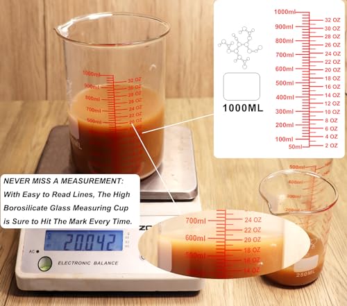 High Borosilicate Glass Measuring Cup-V-Shaped Spout,1000ml(32OZ) Glass Measuring Beaker for Kitchen or Restaurant, Easy to Read - size: 1000ml (32oz)