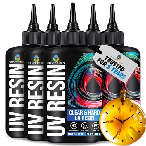 CRAFT RESIN 500g UV Resin Kit Hard Type Low Viscosity – Crystal Clear and No-Yellowing UV Resin Glue for DIY, Jewelry Making, Molds Casting and Polymer Clay Projects - Fast Cure Under UV Light - size: 500 g